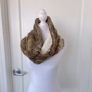American Eagle Fur Infinity Winter Scarf Cream Brown